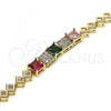 Oro Laminado Fancy Bracelet, Gold Filled Style with Multicolor Cubic Zirconia and White Micro Pave, Polished, Golden Finish, 03.283.0210.07