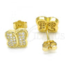 Sterling Silver Stud Earring, with White Micro Pave, Polished, Golden Finish, 02.174.0082