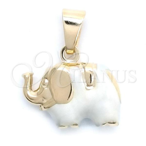 Oro Laminado Fancy Pendant, Gold Filled Style Elephant Design, White Enamel Finish, Golden Finish, 05.58.0008.2