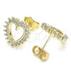 Oro Laminado Stud Earring, Gold Filled Style Heart Design, with White Cubic Zirconia, Polished, Golden Finish, 02.284.0032
