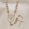 Oro Laminado Medium Rosary, Gold Filled Style Guadalupe and Greek Key Design, Polished, Tricolor, 09.411.0003.24
