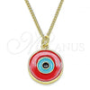 Oro Laminado Pendant Necklace, Gold Filled Style Evil Eye Design, Red Enamel Finish, Golden Finish, 04.374.0002.20
