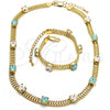 Oro Laminado Necklace and Bracelet, Gold Filled Style with Aqua Blue and White Cubic Zirconia, Polished, Golden Finish, 06.185.0015