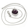 Rhodium Plated Pendant Necklace, Heart and key Design, with Amethyst Swarovski Crystals and White Micro Pave, Polished, Rhodium Finish, 04.239.0015.1.16