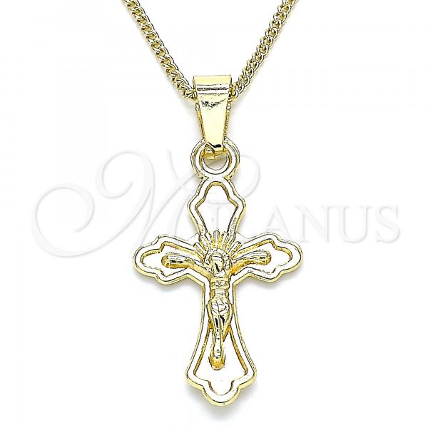 Oro Laminado Pendant Necklace, Gold Filled Style Crucifix Design, Polished, Golden Finish, 04.242.0105.20