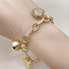 Oro Laminado Charm Bracelet, Gold Filled Style Heart and Twist Design, Polished, Golden Finish, 03.331.0313.08