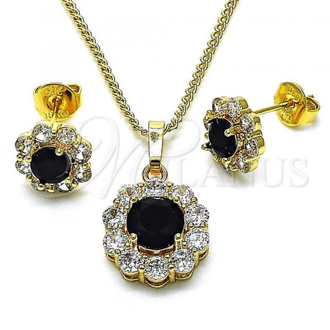 Oro Laminado Earring and Pendant Adult Set, Gold Filled Style Flower Design, with Black and White Cubic Zirconia, Polished, Golden Finish, 10.199.0086.6