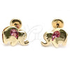 Oro Laminado Stud Earring, Gold Filled Style Elephant Design, with Pink Cubic Zirconia, Polished, Golden Finish, 02.09.0200.1