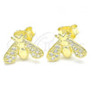 Sterling Silver Stud Earring, Bee Design, with White Cubic Zirconia, Polished, Golden Finish, 02.336.0129.2