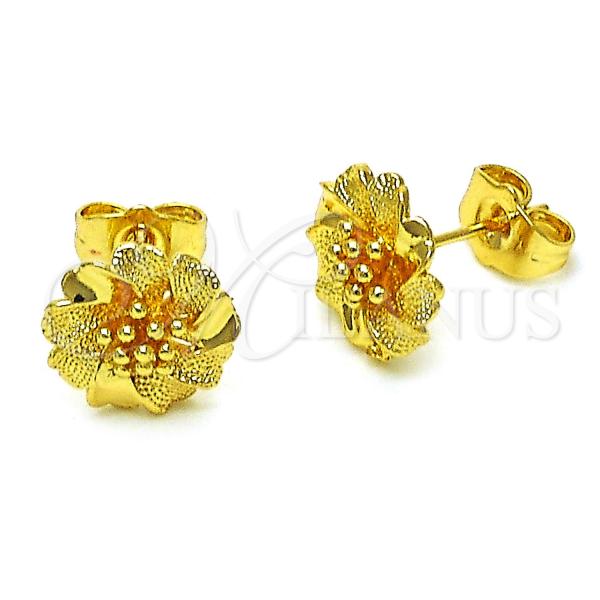 Oro Laminado Stud Earring, Gold Filled Style Flower Design, Polished, Golden Finish, 02.412.0002