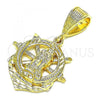 Oro Laminado Religious Pendant, Gold Filled Style Guadalupe and Anchor Design, Diamond Cutting Finish, Golden Finish, 5.187.017