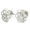 Rhodium Plated Stud Earring, Flower Design, with White Cubic Zirconia, Polished, Rhodium Finish, 02.106.0030.1
