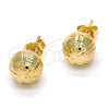 Oro Laminado Stud Earring, Gold Filled Style Diamond Cutting Finish, Golden Finish, 02.100.0061