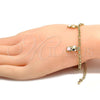 Oro Laminado Charm Bracelet, Gold Filled Style Teddy Bear and Rolo Design, Pink Enamel Finish, Golden Finish, 03.63.1359.07