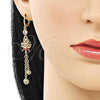 Oro Laminado Long Earring, Gold Filled Style Rolo and Butterfly Design, with Garnet Micro Pave and Garnet Cubic Zirconia, Polished, Golden Finish, 02.316.0083