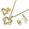 Oro Laminado Earring and Pendant Adult Set, Gold Filled Style Heart Design, with Garnet and White Micro Pave, Polished, Golden Finish, 10.156.0280.1