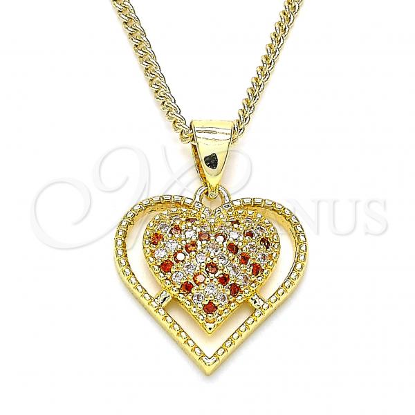 Oro Laminado Pendant Necklace, Gold Filled Style Heart Design, with Garnet and White Micro Pave, Polished, Golden Finish, 04.156.0379.1.20