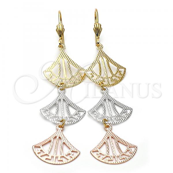 Oro Laminado Long Earring, Gold Filled Style Diamond Cutting Finish, Tricolor, 5.083.001