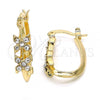 Oro Laminado Small Hoop, Gold Filled Style with White Crystal, Polished, Golden Finish, 02.100.0086.15