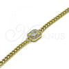 Oro Laminado Fancy Bracelet, Gold Filled Style Miami Cuban Design, with White Cubic Zirconia and White Micro Pave, Polished, Golden Finish, 03.213.0162.1.07