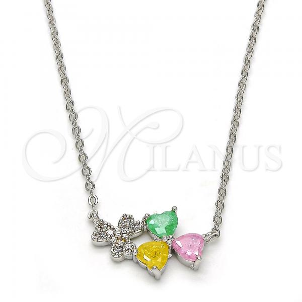 Rhodium Plated Pendant Necklace, Heart Design, with Multicolor Cubic Zirconia, Polished, Rhodium Finish, 04.213.0034.3.16
