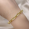 Oro Laminado Fancy Bracelet, Gold Filled Style Paperclip Design, with White Micro Pave, Polished, Golden Finish, 03.341.0115.07