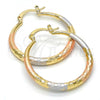 Oro Laminado Medium Hoop, Gold Filled Style Hollow Design, Diamond Cutting Finish, Tricolor, 02.170.0086.1.30