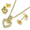 Oro Laminado Earring and Pendant Adult Set, Gold Filled Style Heart Design, with Multicolor Cubic Zirconia, Polished, Golden Finish, 10.342.0011.1