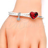 Rhodium Plated Individual Bangle, Heart Design, with Light Siam Swarovski Crystals and White Micro Pave, Polished, Rhodium Finish, 07.239.0008.7 (03 MM Thickness, One size fits all)