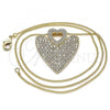 Oro Laminado Pendant Necklace, Gold Filled Style Heart Design, with White Micro Pave, Polished, Golden Finish, 04.156.0203.20