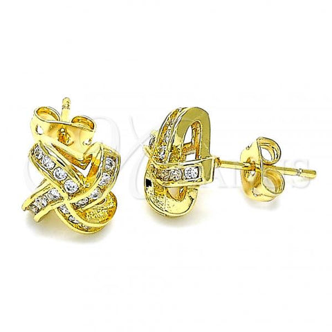 Oro Laminado Stud Earring, Gold Filled Style with White Micro Pave, Polished, Golden Finish, 02.342.0122