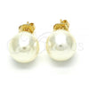 Oro Laminado Stud Earring, Gold Filled Style Ball Design, with Ivory Pearl, Polished, Golden Finish, 02.63.2127