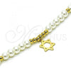 Oro Laminado Fancy Bracelet, Gold Filled Style Star of David and Ball Design, with Ivory Pearl, Polished, Golden Finish, 03.405.0020.07