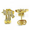 Oro Laminado Stud Earring, Gold Filled Style Star Design, with White Cubic Zirconia, Polished, Golden Finish, 02.344.0029