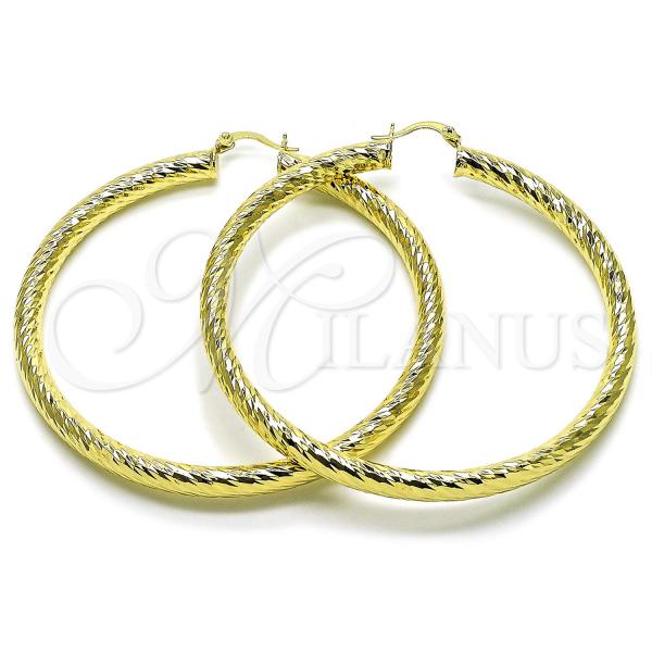 Oro Laminado Extra Large Hoop, Gold Filled Style Hollow Design, Diamond Cutting Finish, Golden Finish, 02.170.0313.70