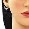 Oro Laminado Stud Earring, Gold Filled Style Heart Design, with Garnet and White Micro Pave, Polished, Golden Finish, 02.156.0523.1