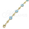 Oro Laminado Fancy Anklet, Gold Filled Style Evil Eye Design, Turquoise Enamel Finish, Golden Finish, 03.213.0018.4.10
