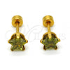 Stainless Steel Stud Earring, Star Design, with Dark Peridot Cubic Zirconia, Polished, Golden Finish, 02.271.0006.10