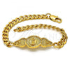 Oro Laminado ID Bracelet, Gold Filled Style Heart Design, Polished, Golden Finish, 03.102.0026.08