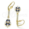 Oro Laminado Long Earring, Gold Filled Style with Sapphire Blue and White Cubic Zirconia, Polished, Golden Finish, 02.210.0192.2