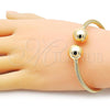 Oro Laminado Individual Bangle, Gold Filled Style Ball and Twist Design, Polished, Golden Finish, 07.170.0020