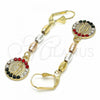 Oro Laminado Long Earring, Gold Filled Style Guadalupe Design, with Multicolor Crystal, Polished, Tricolor, 02.351.0027