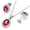 Sterling Silver Earring and Pendant Adult Set, with Garnet Cubic Zirconia and White Micro Pave, Polished, Rhodium Finish, 10.175.0077.2