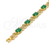 Oro Laminado Tennis Bracelet, Gold Filled Style Hugs and Kisses Design, with Green and White Cubic Zirconia, Polished, Golden Finish, 03.206.0001.2.07
