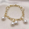 Oro Laminado Charm Bracelet, Gold Filled Style Ball and Rolo Design, with Ivory Pearl, Polished, Golden Finish, 03.331.0269.08