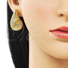 Oro Laminado Stud Earring, Gold Filled Style Teardrop and Hollow Design, Polished, Golden Finish, 02.195.0336