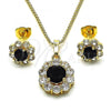 Oro Laminado Earring and Pendant Adult Set, Gold Filled Style Flower Design, with Black and White Cubic Zirconia, Polished, Golden Finish, 10.199.0086.6
