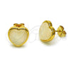 Oro Laminado Stud Earring, Gold Filled Style Heart Design, with Ivory Opal, Polished, Golden Finish, 02.342.0359