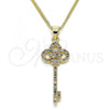 Oro Laminado Pendant Necklace, Gold Filled Style key Design, with Multicolor Micro Pave, Polished, Golden Finish, 04.344.0008.2.20