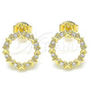 Oro Laminado Stud Earring, Gold Filled Style with White Micro Pave, Polished, Golden Finish, 02.156.0475